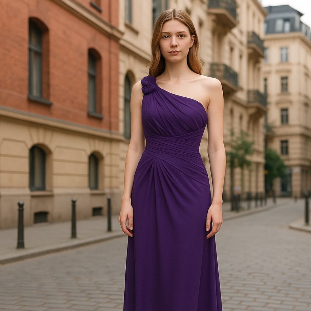 Davids Bridal Plum One Shoulder Chiffon Formal Bridesmaid Prom Dress Size 2 - Picture 15 of 15